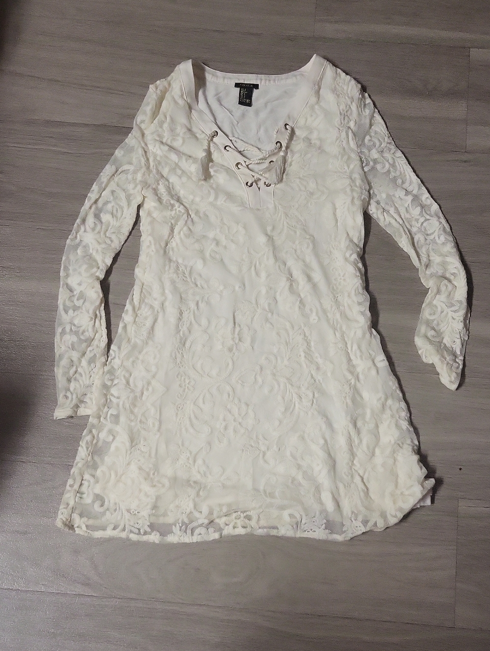 Lace-Up V-Neck White Lace Dress